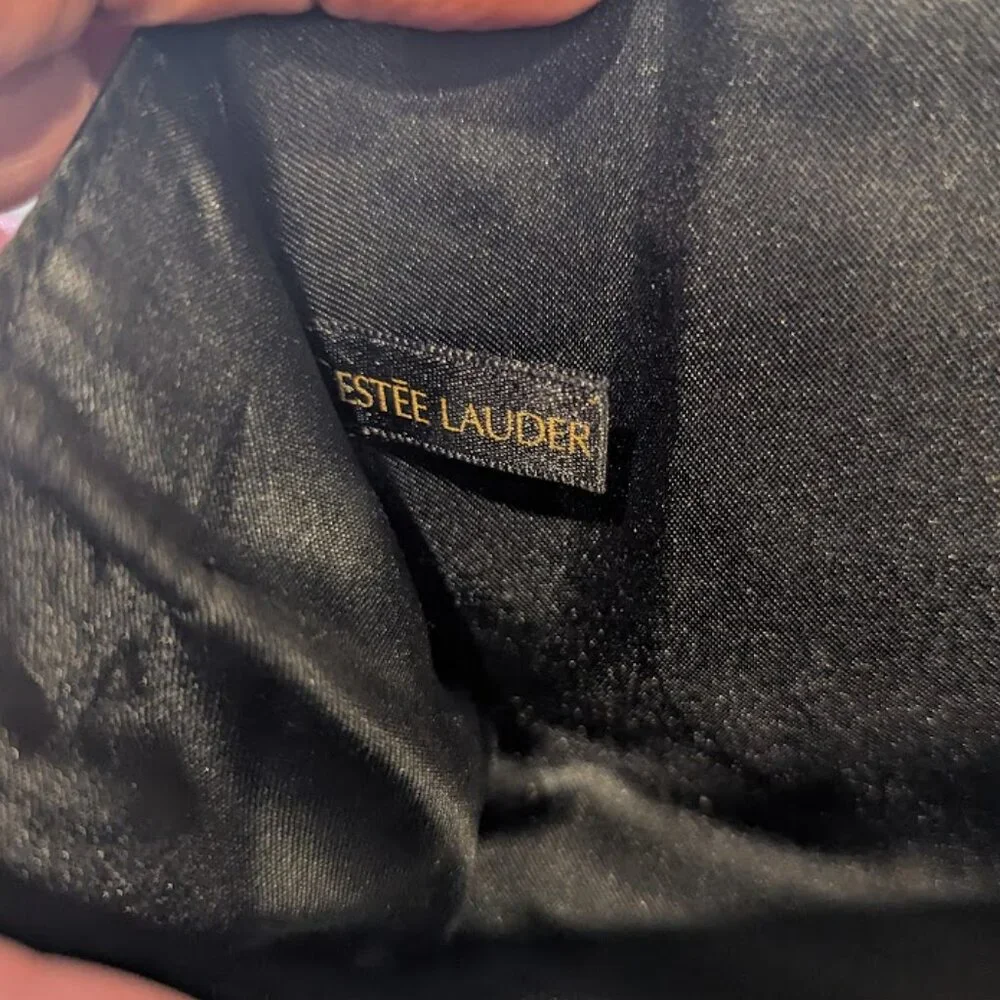 Estée Lauder Black Patent Glossy Evening Clutch | Gold Bar Trim